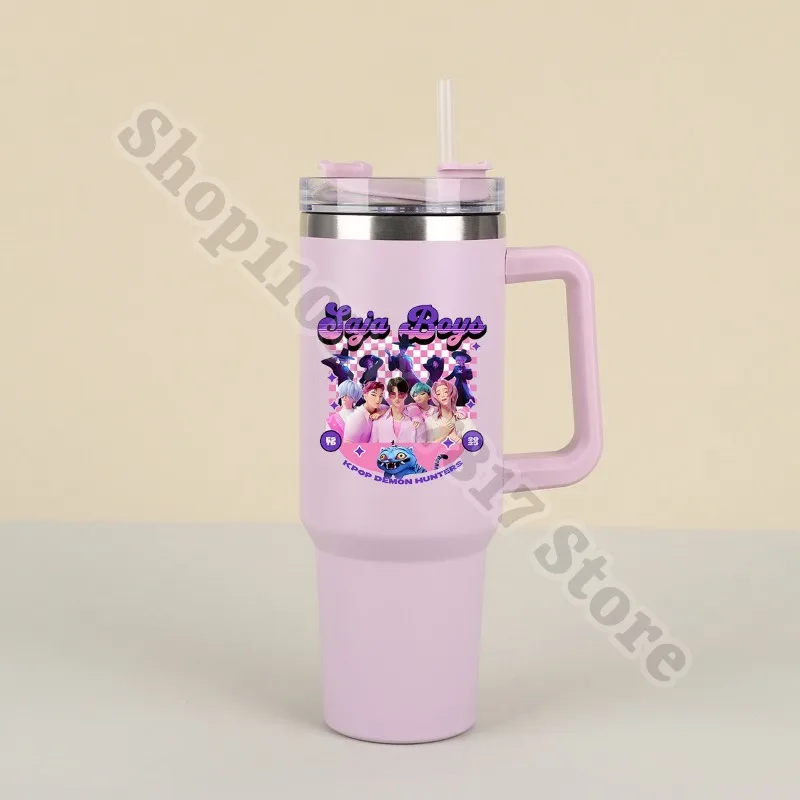 زجاجة مياه رياضية للأطفال من KPop Demon Hunters مع شفاطة 40 أونصة محمولة من الفولاذ المقاوم للصدأ كوب معزول للأطفال أكواب عصير للمشروبات الباردة #4