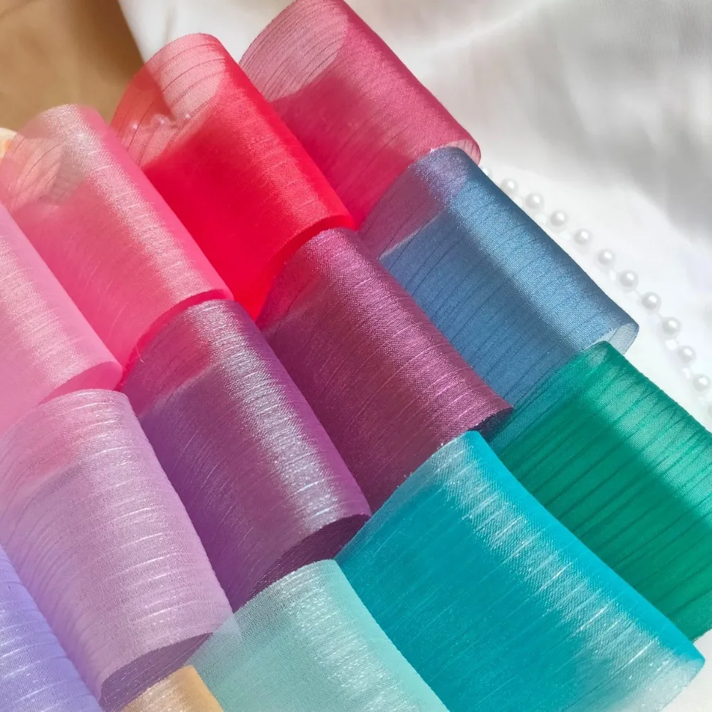 New 5M Pleated Chiffon Ribbon 6cm Wide DIY Tulle Yarn Gift Wrapping Ribbon Hairwear Bouquet