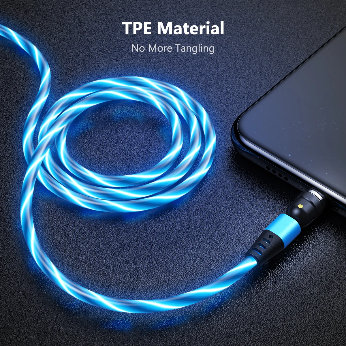 AUFU Flowing LED Magnetic Charging Mobile Phone Cables USB C Cable Magnet Charger For iPhone Samsung Micro USB Type C 540 degree