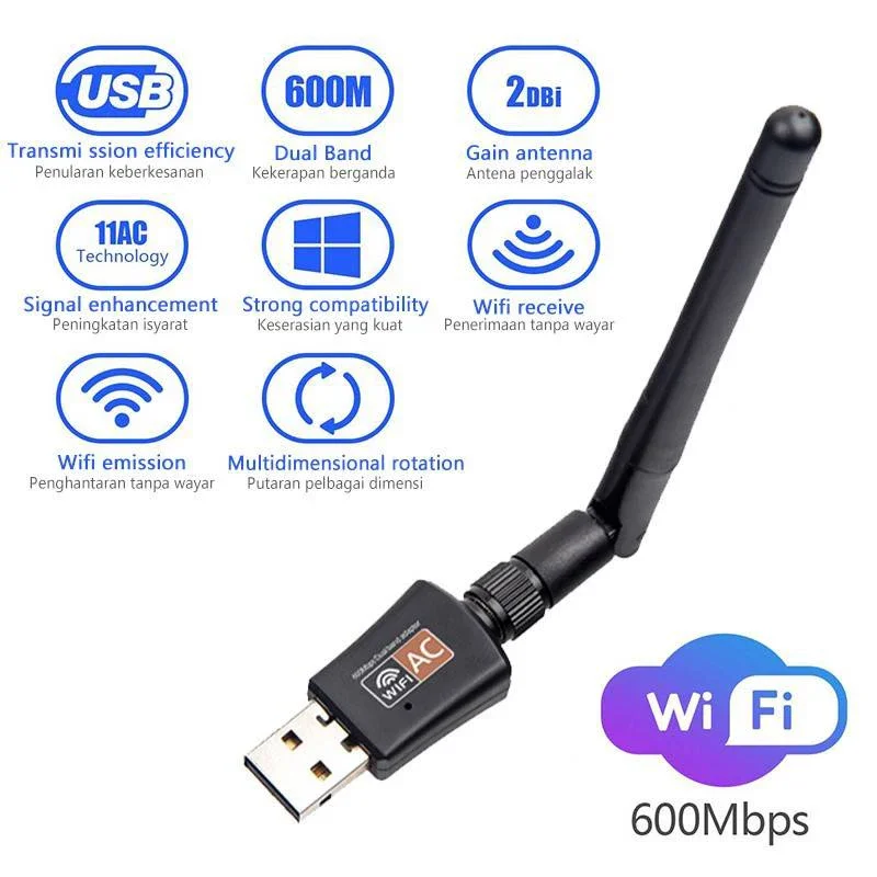600Mbps واي فاي محول ثنائي النطاق 2.4G + 5 جيجا هرتز اللاسلكية واي فاي دونغل بطاقة USB استقبال 802.11AC شبكة LAN الكمبيوتر المحمول هوائي