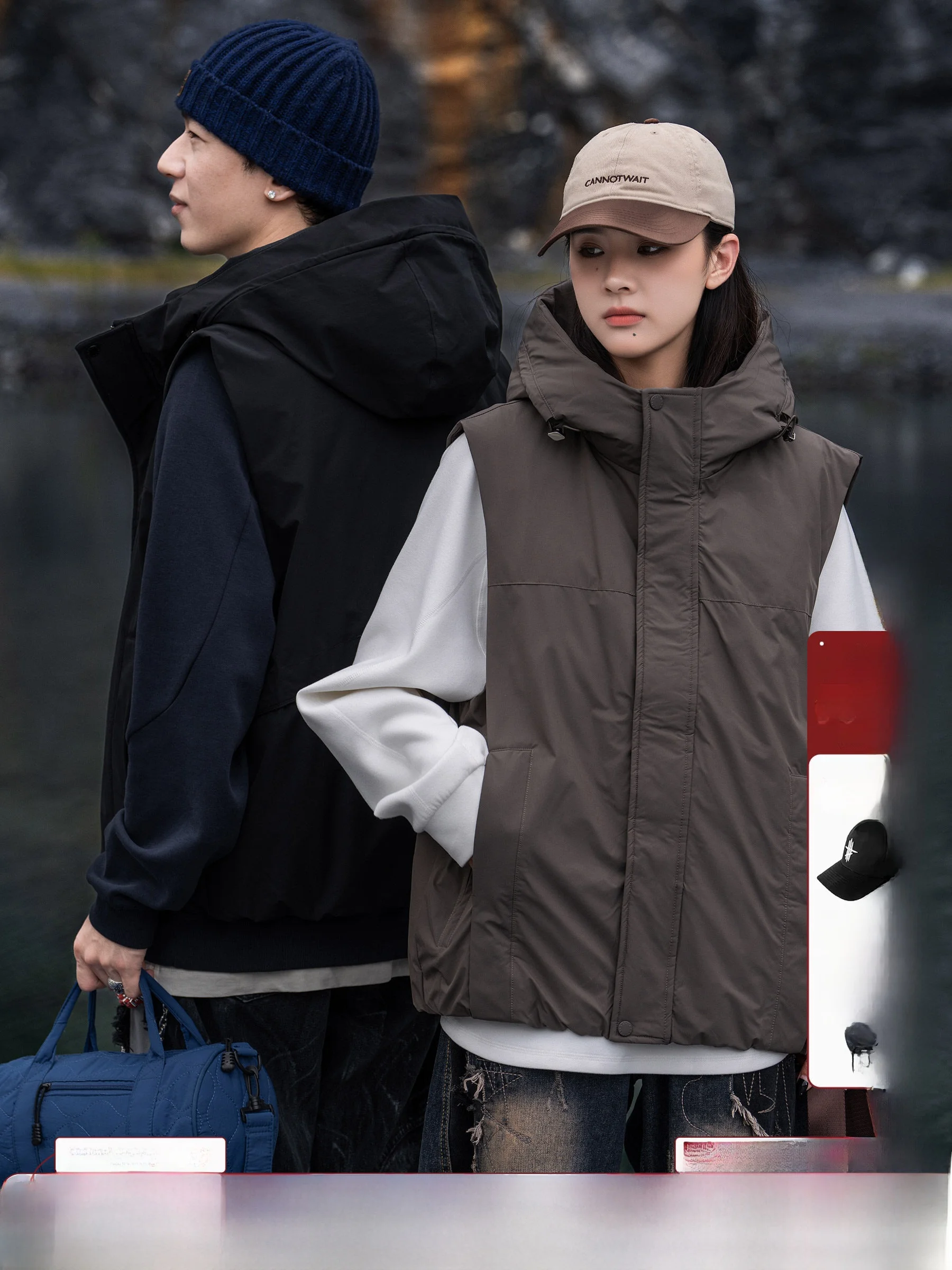 Outdoor Thickened Duck down Vest 90% down Quilted Hooded Jacket Youth Fashion Polyester Fiber Warm Autumn Winter New Style