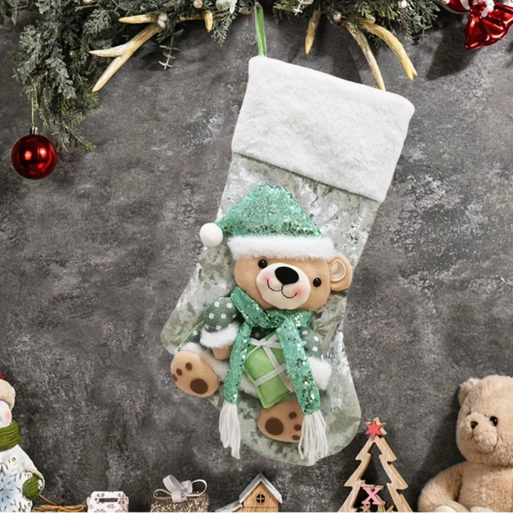 

With Sequins Christmas Stockings Santa/Snowman/Elk/Bear Large Capacity Christmas Gift Bag 3D Christmas Socks Fireplace