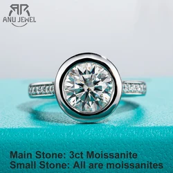 AnuJewel 3ct D Color Moissanite Bezel Engagement Wedding Ring 925 Sterling Silver Rings For Women With Cer Jewelry Wholesale