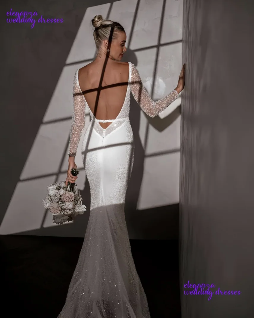 カスタマイズされた花嫁ドレス中空カウバック Sequies 完全にビーズのクリスタルセクシーなブライダルドレスのウェディングドレス Vestidos デノビア 2025