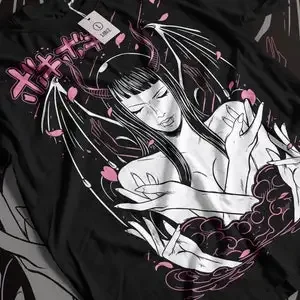 Unisex Horror Manga Creepy Girl T-Shirt, Dark Anime Gothic T-Shirt, Manga Gothic T-Shirt Inactive