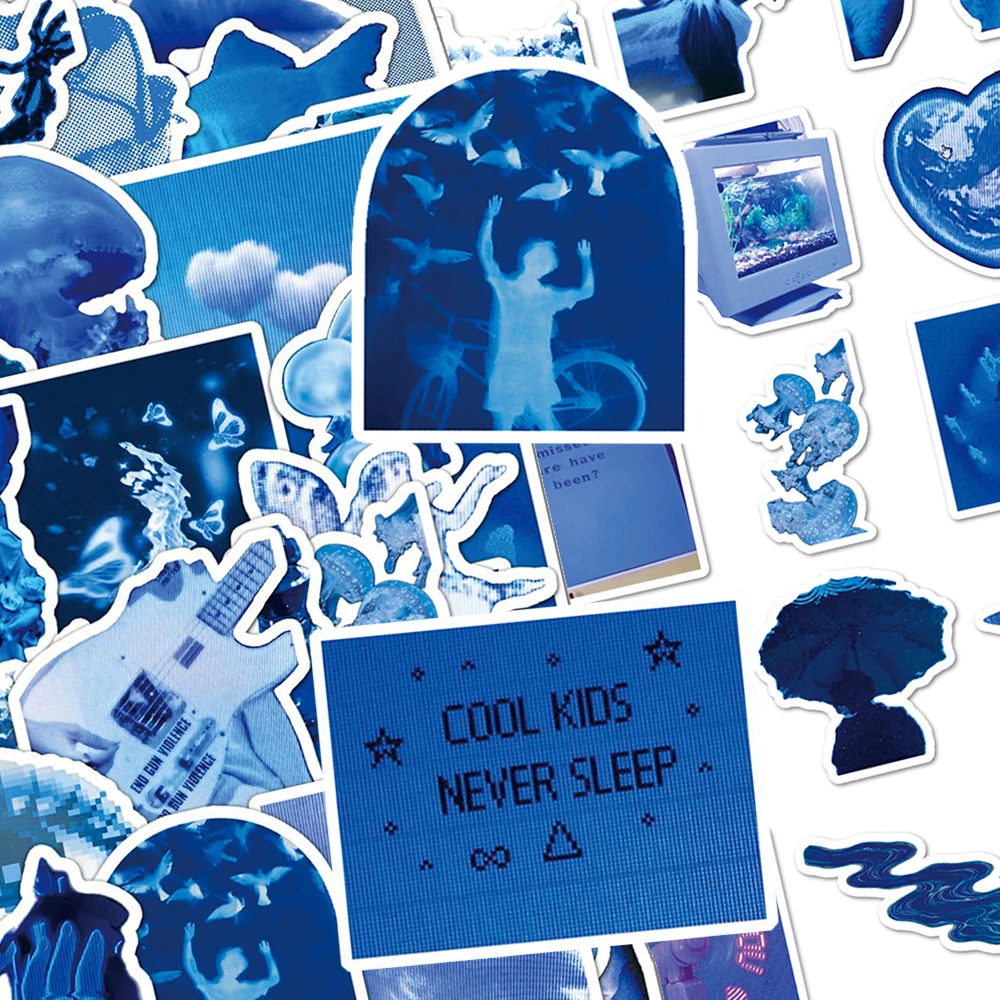 

10/30/50pcs Vintage Low Pixel Blue Graffiti Stickers Ins Style Aesthetic Decals Suitcase Guitar Phone Sticker Decoration Gifts