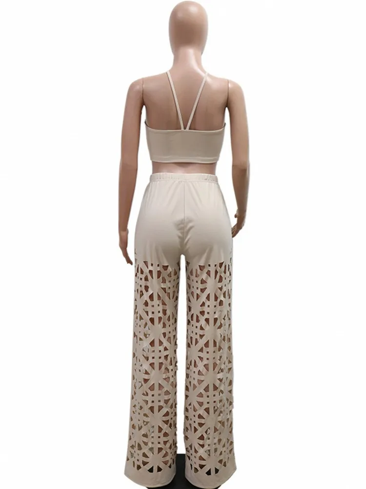 2 Piece Women Sets 2024 New Arrival Summer Autumn Matching Sets Solid Two Pieces Sets Top And Hollowing Out Pants Suits Outfits