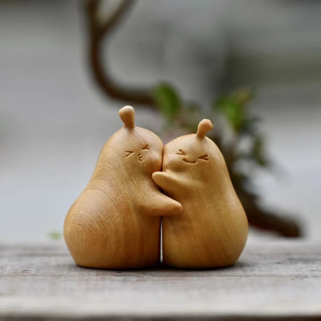 Cute Wooden Carvings Never Separate Figurine Valentine's Day Gifts Boyfriend Birthday Hugs Pears Home