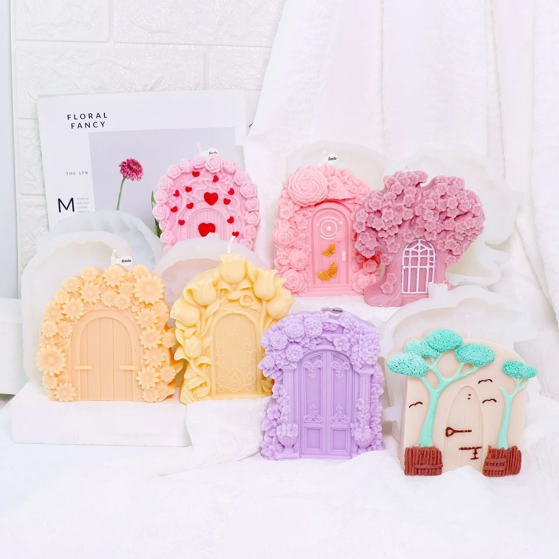 

Embossed Flower Daisy Scented Candle Silicone Mold Door Frame DIY Tulip Scented Retro Flower Mold Candle Making Supplies