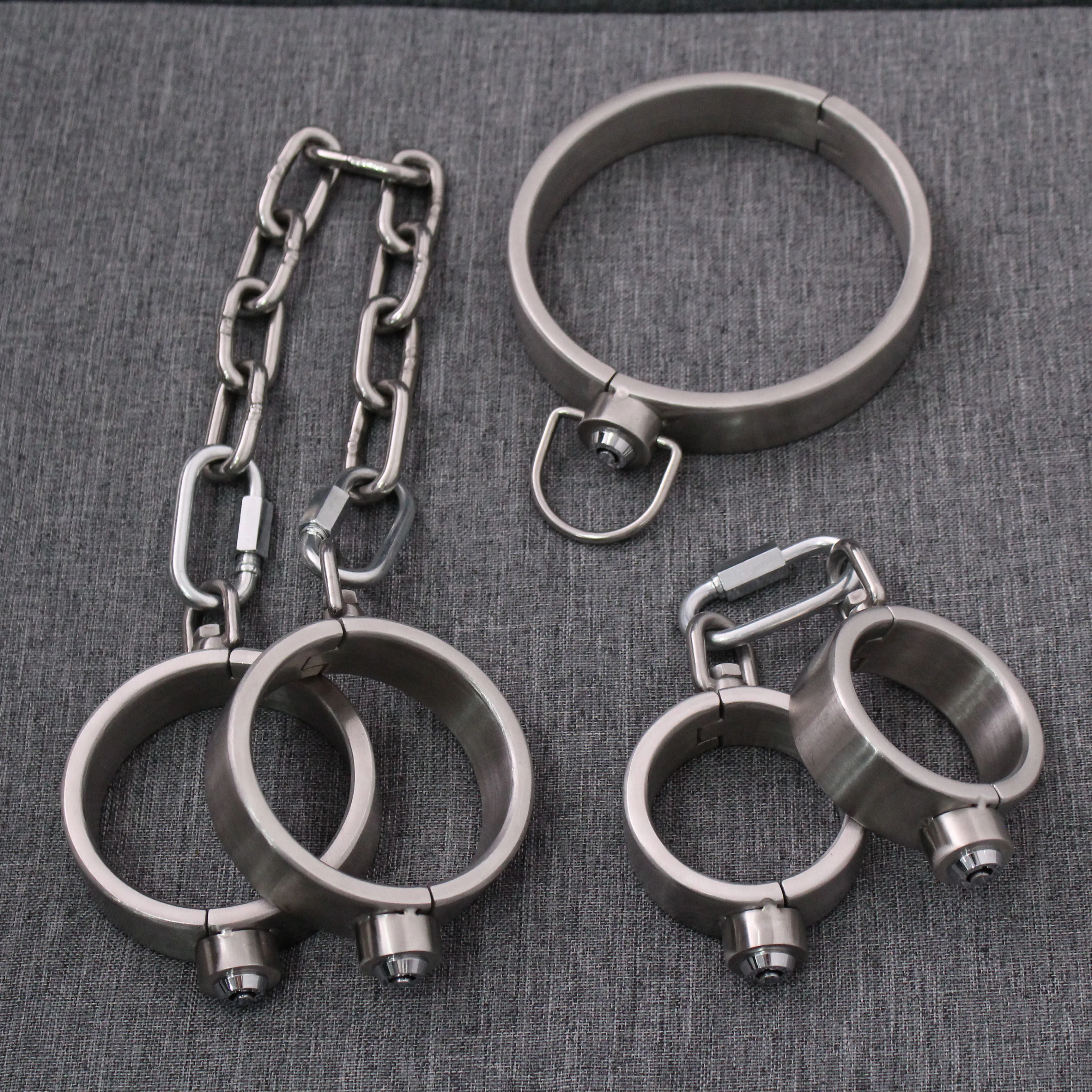 Heavy Duty Stainless Steel Handcuffs Ankle Cuffs Neck Collar Press Lock BDSM Restraints Bondage Adult Games Sex Toys for Couples