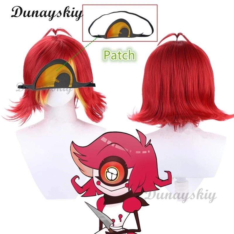 Hazbin Cos Niffty Wig Anime Hotel Cosplay Wigs Short Red Curly Eye Mask Women Halloween Costume Party Role Play