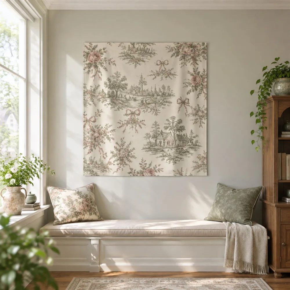 VIKAMA French Toile Scene Clustered Groups Tapestry Wall Hanging, French Wall Decor Tapestries for Living Room Bedroom Kids Room
