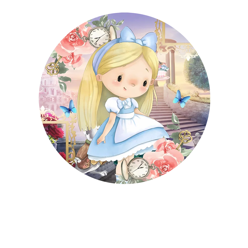 Alice in Wonder Onderland Shower Decors Round Customized Backdrop Kid's Birthday Decoration  Banner