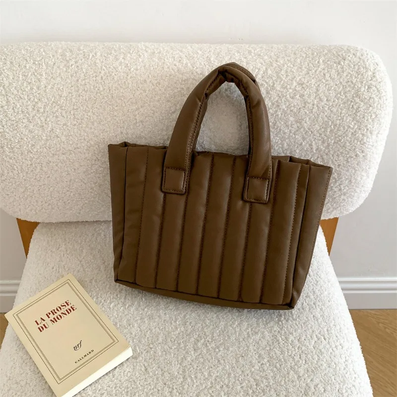 Large Capacity Quilted Cotton Padded Tote Bag Fashionable Simple Handbag Casual Shoulder Bag Daily Commuter Shopping Female