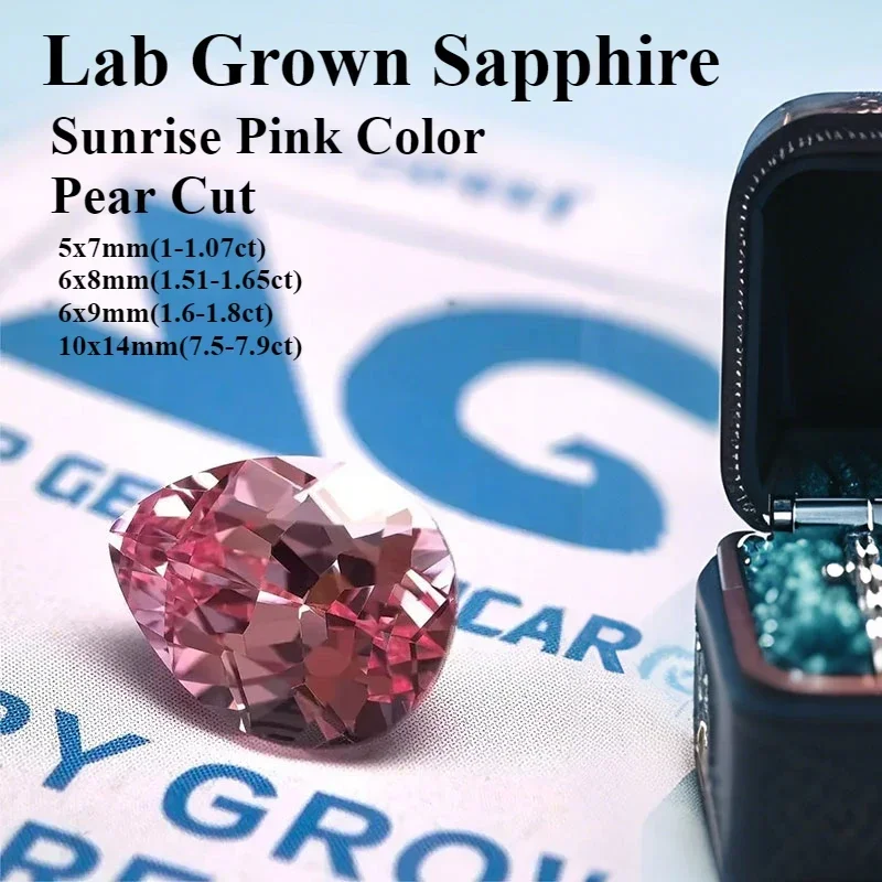 

Wholesale Lab Grown Sapphire Pear Shape Sunrise Pink Color VVS1 Gemstone Beads for Diy Jewelry Making Selectable AGL Certificate