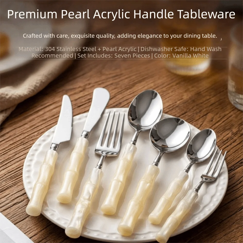 Bamboo Shape Handle Fork and Spoon 304 Stainless Steel Light Luxury Design Western Dinnerware Flatware Elegance Acrylic Handle
