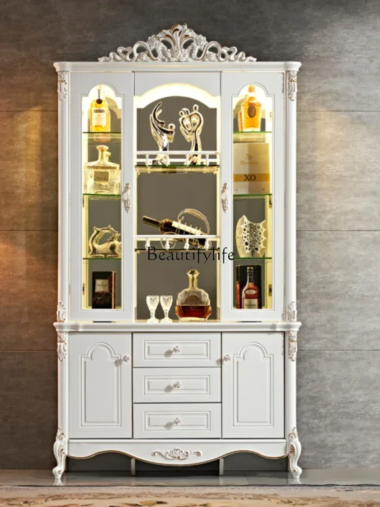 European-Style Wall Home Living Room Glass Display Luxury Curio Cabinet Locker with Door