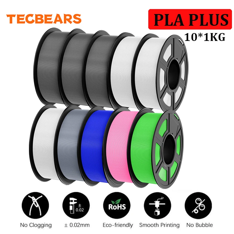 

TECBEARS 10KG PLA PLUS 3D Printer Filament 1.75mm Multi Color Pla Plus No Bubble Vacuum Packaging for FDM Material Fast Shipping