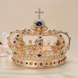 Baroque Royal Cross Crown Castle Colorful Rhinestone Tiara Party Headwear