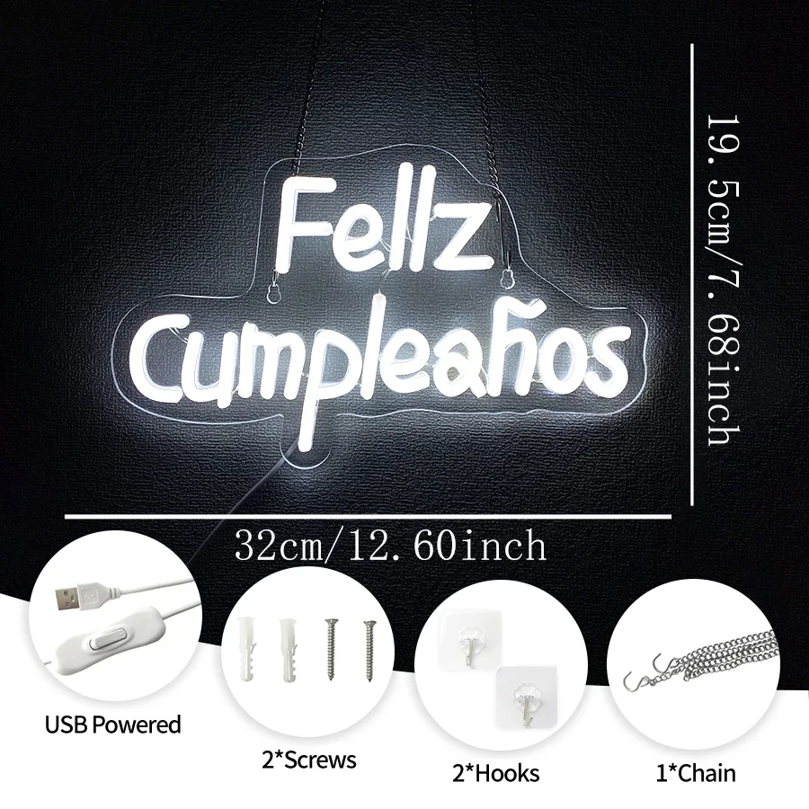 ¡Feliz Cumpleaños LED Light for Mexican Themed Birthday Party Backdrop Gifts,USB Powered Happy Birthday Neon Sign for Wall Decor