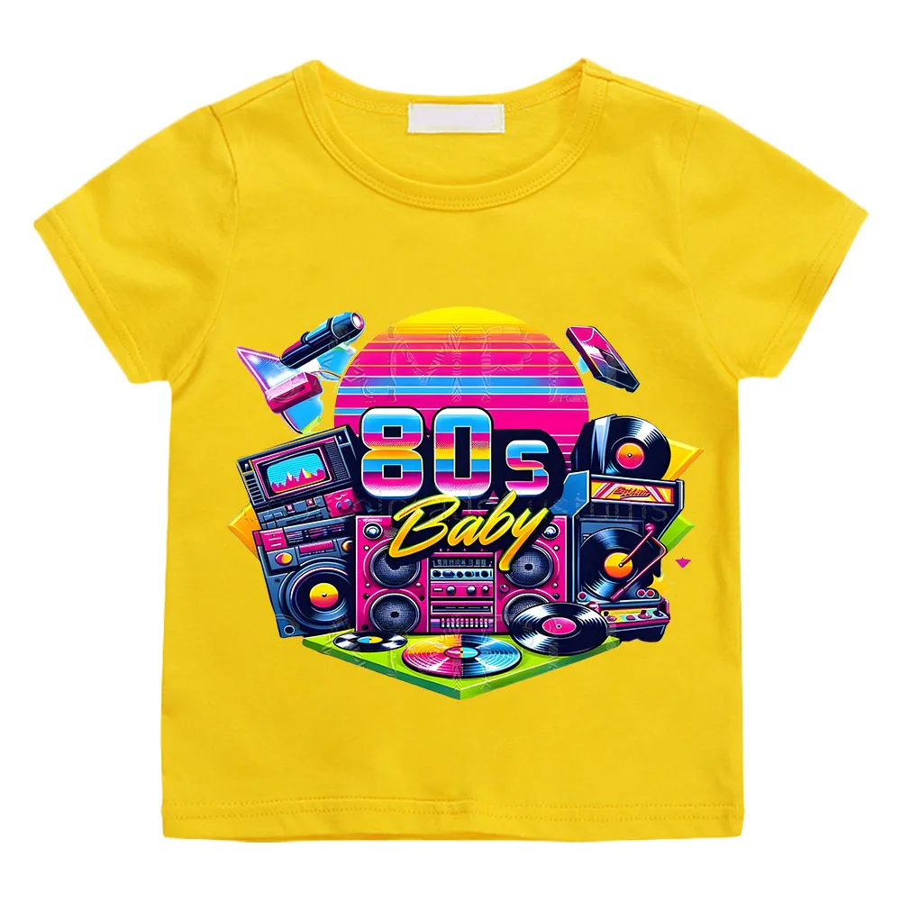 Kaus anak laki-laki motif musik 80S, t-shirt motif Hip Hop lengan pendek kartun untuk bayi perempuan Y2k