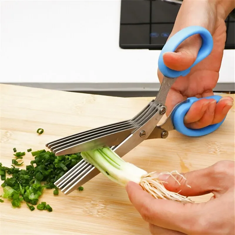 Multifunctional Muti Layers Stainless Steel Knives  Scissors Scallion Cutter Herb Laver Spices Onion Cook Cut Scissor