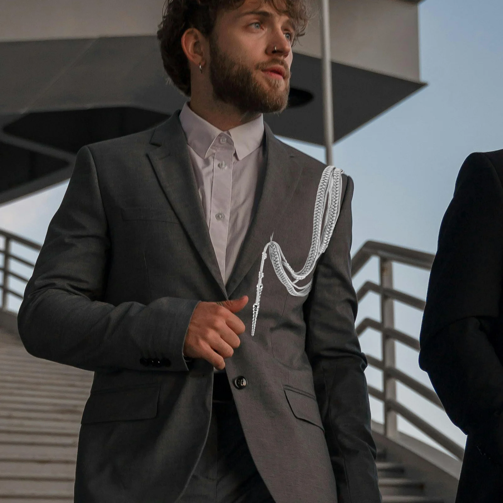 

Band Security Shoulder Strap Grey Braided Aiguillette Rope Plastic For Stage Performance Uniform Cosplay Costume