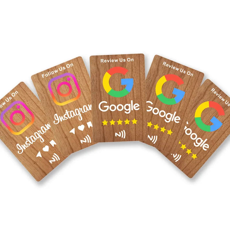 Cherry Wood Luxury NFC Digital Cards NFC215 NFC Tags for Google Review Instagram Facebook WhatsApp