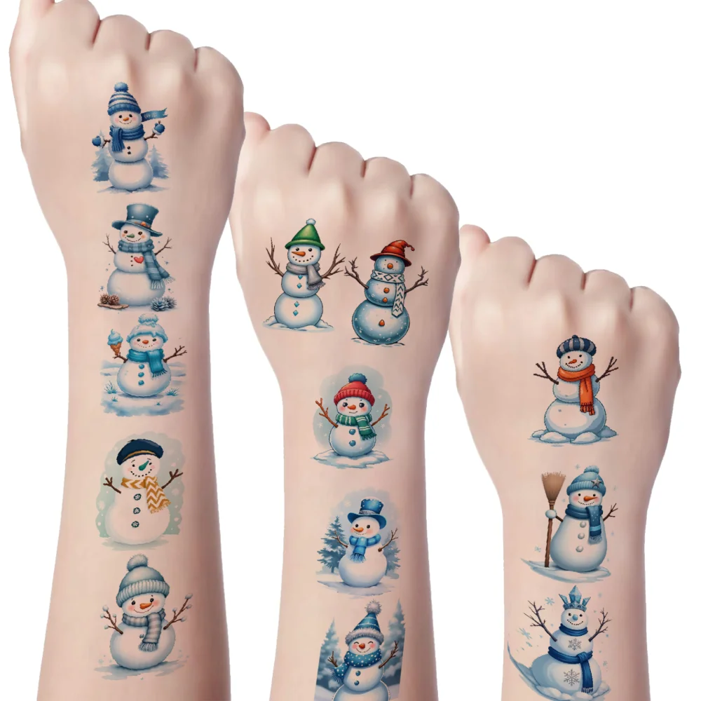 

54pcs Temporary Tattoo Snowman Cartoon Ice Skates Christmas Tree Waterproof Long-lasting Body Stickers Winter Hat For