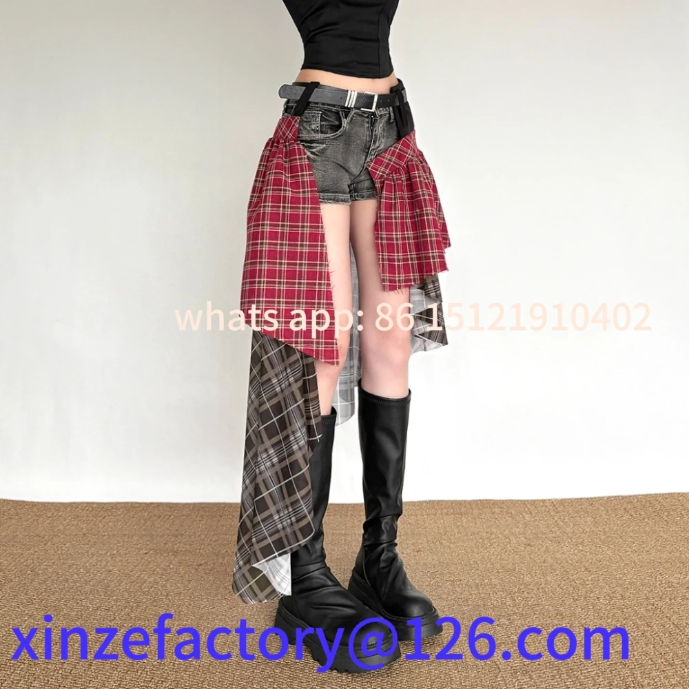

Be suitable for Irregular Hem Skirt Women Color Blocking Skirts Grid Patchwork Appear Taller Summer