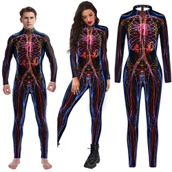 Women Men Human Body Muscle Skull 3D Printed Jumpsuit  Skeleton Halloween Cosplay Costume Slim Suit