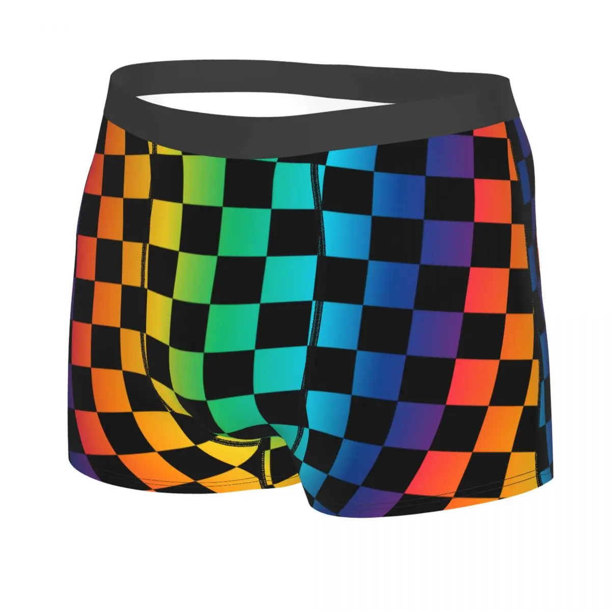 Custom Rainbow Squares Pattern Checkered Flag Underwear Men Breathable Boxer Briefs Shorts Panties Soft Underpants For Homme