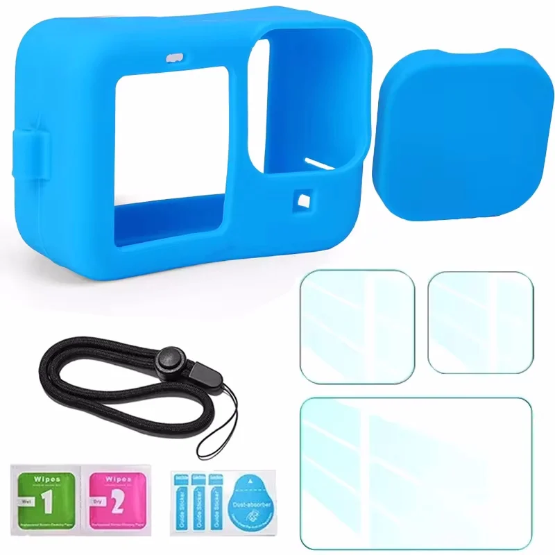 Silicone Case for GoPro Hero 12 11 10 9 Storage Box with Lanyard Screen Protector Tempered Glass Lens Cap Kit For GoPro 12