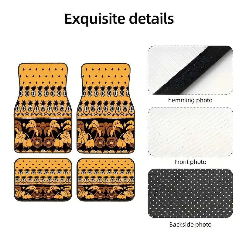 4pcs African Ethnic Pattern Car Rubber Mats | Universal Fit For Front & Rear Seats, Polyester Fiber, Interior Additions