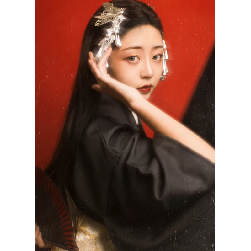 

Halloween Costume Crane Japanese Kimono Female Orthodox Improved Black Bathrobe Photography Props