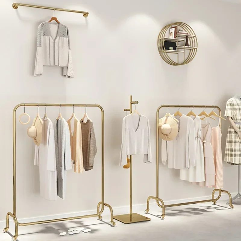 Gold Shelf Hallway Corridor Hall Rack Large Couple Wardrobe Dressing Room System Industrial Clothing Hanger Floor Wall Furniture