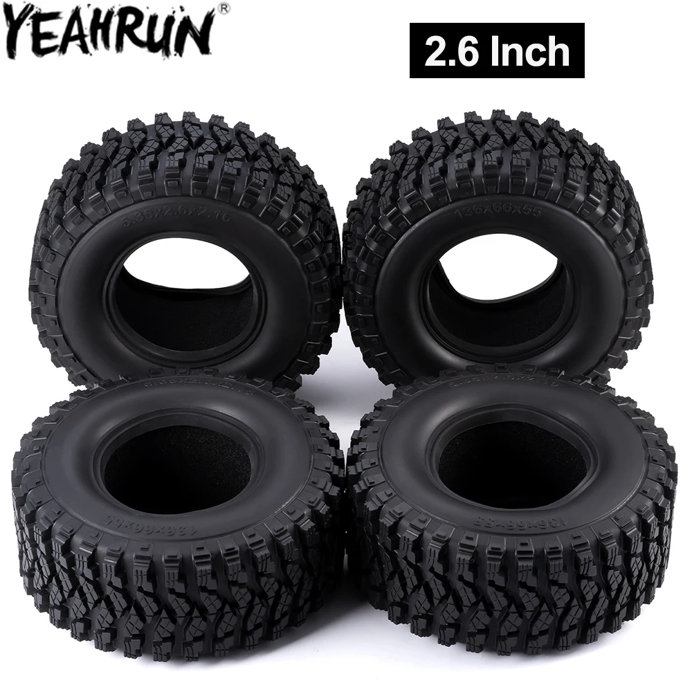 YEAHRUN 2.6Inch Rubber Tyre Wheel Tires OD 136MM for 1/7 1/8 RC Climbing Car MK07 MJX SCX10 TRX4 RBX10 Upgrade Parts