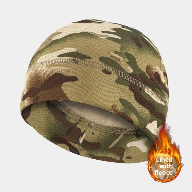 Camouflage Fleece Cap Winter Warm Thickened Ear Protection Hat Outdoor Tactical Mask Cold Fleece Cycling Small Hat Men Women