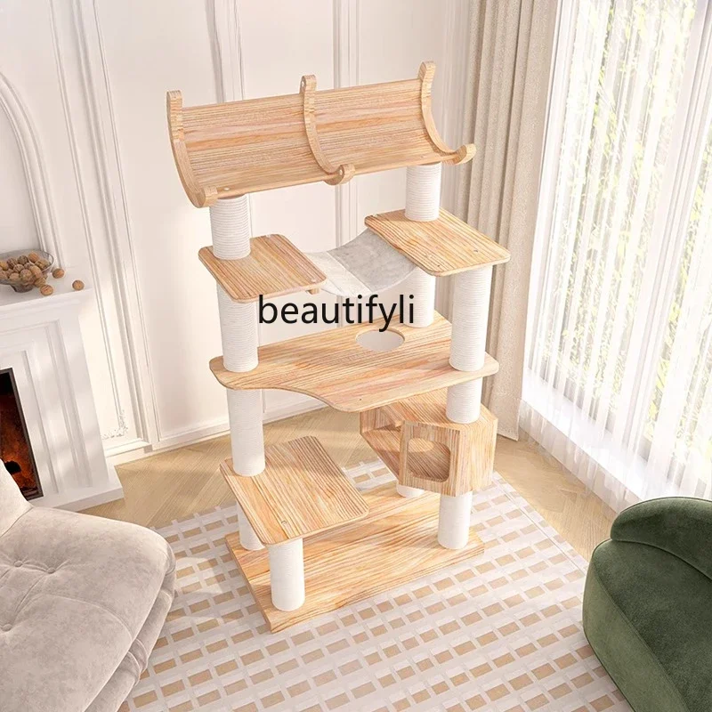 

Cat climbing frame, nest tree integrated large solid wood cat castle, pine wood cat frame