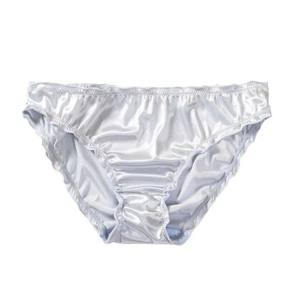 

Удобные трусики из атласного шелка с низкой посадкой, однотонные, с тонкими оборками, дышащее нижнее белье для женщин и девушек