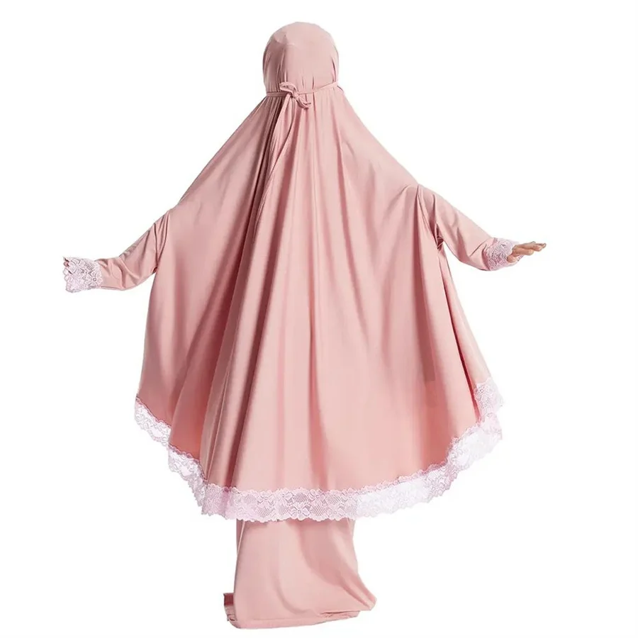 Muslim Girls Hijab Dress Overhead Eid Ramadan Sets Khimar Skirt Prayer Garment Islam Caftan Burqa Abaya Robe Kaftan Kids Gown