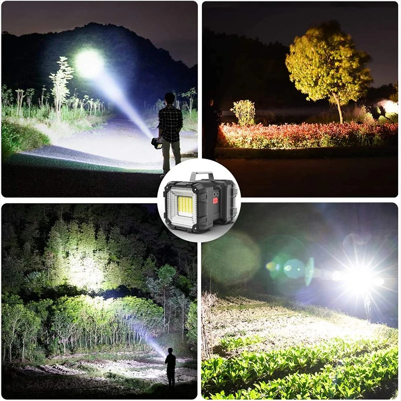 10000mAh Double Head Handheld Searchlight USB Rechargeable LED Super Bright Flashlight High Power Floodlight For Fishing Camping