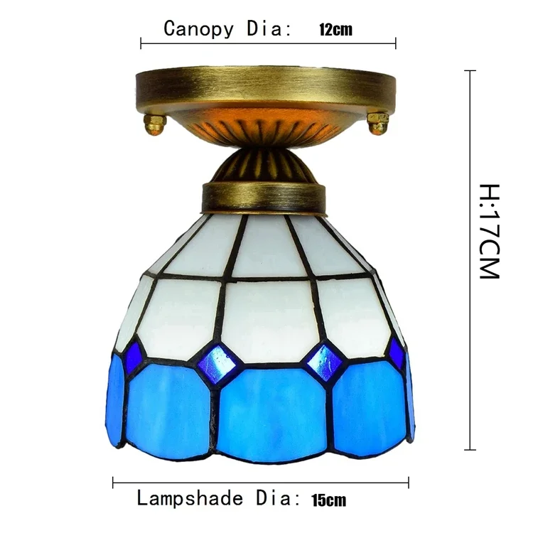 110V Round Led Ceiling Lights Light Fixture for Bedroom Blue Small Leaves Led Price Panel Glass Tiffany Ceiling Lamp