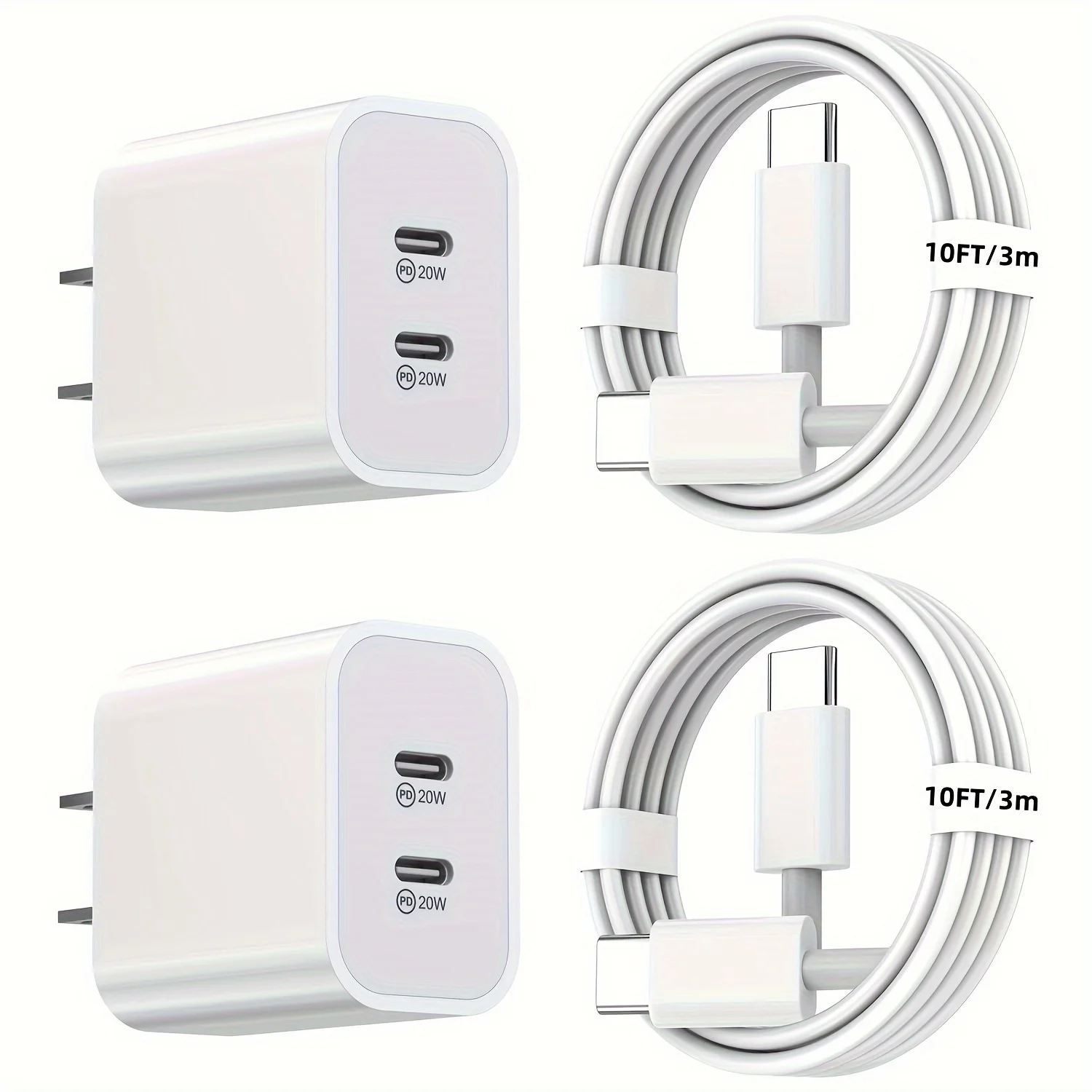 2Pack For IPhone 15 Charger Fast Charging, 20W Dual Port  Block, 10FT USB C Fast Charger Cable For IPhone 15/15 Pro/iPad