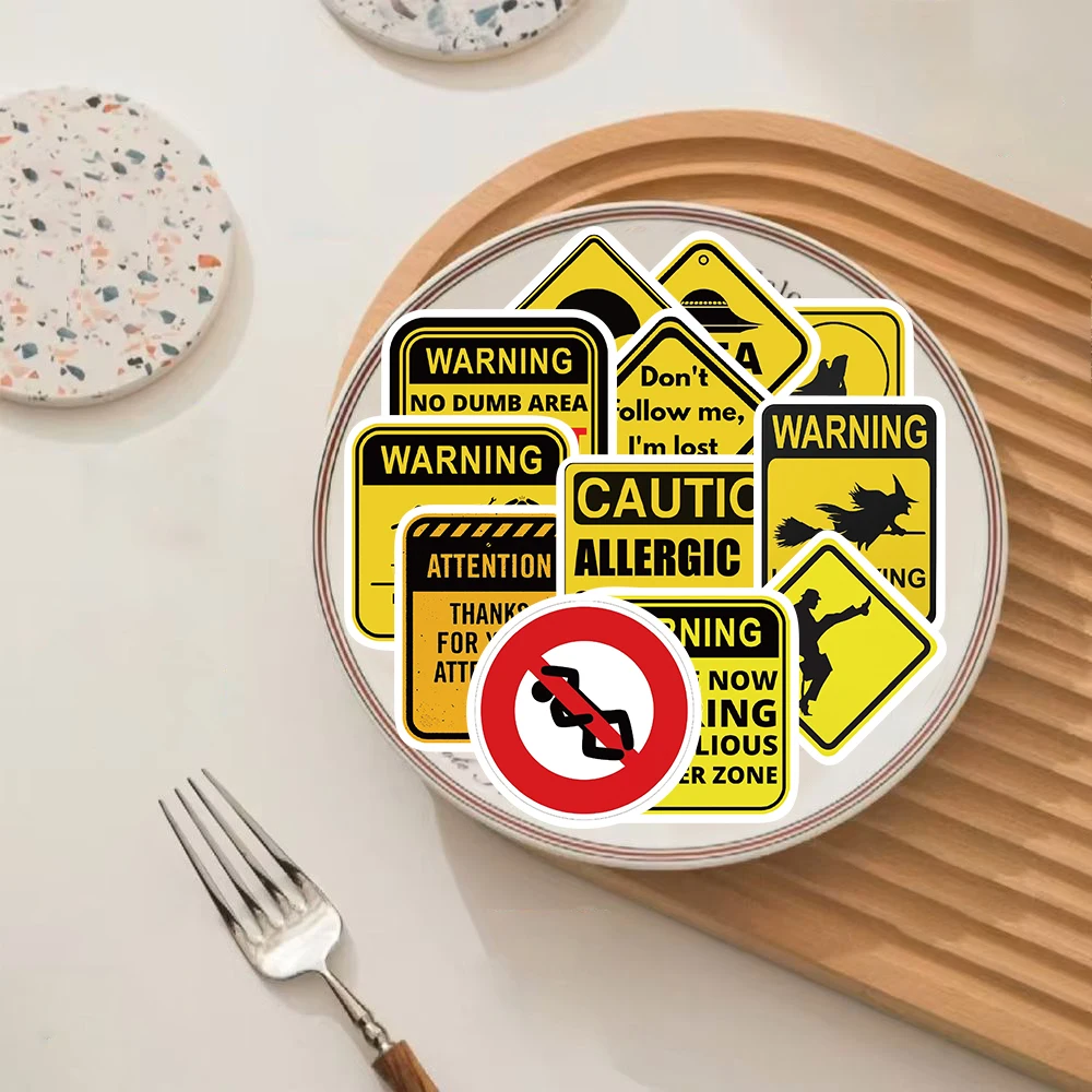 53PCS Interesting Warning Signs Sticker Guitar Skateboard Art Phone Graffiti Waterproof Cool Bicycle Bedroom Wall Decor Stickers