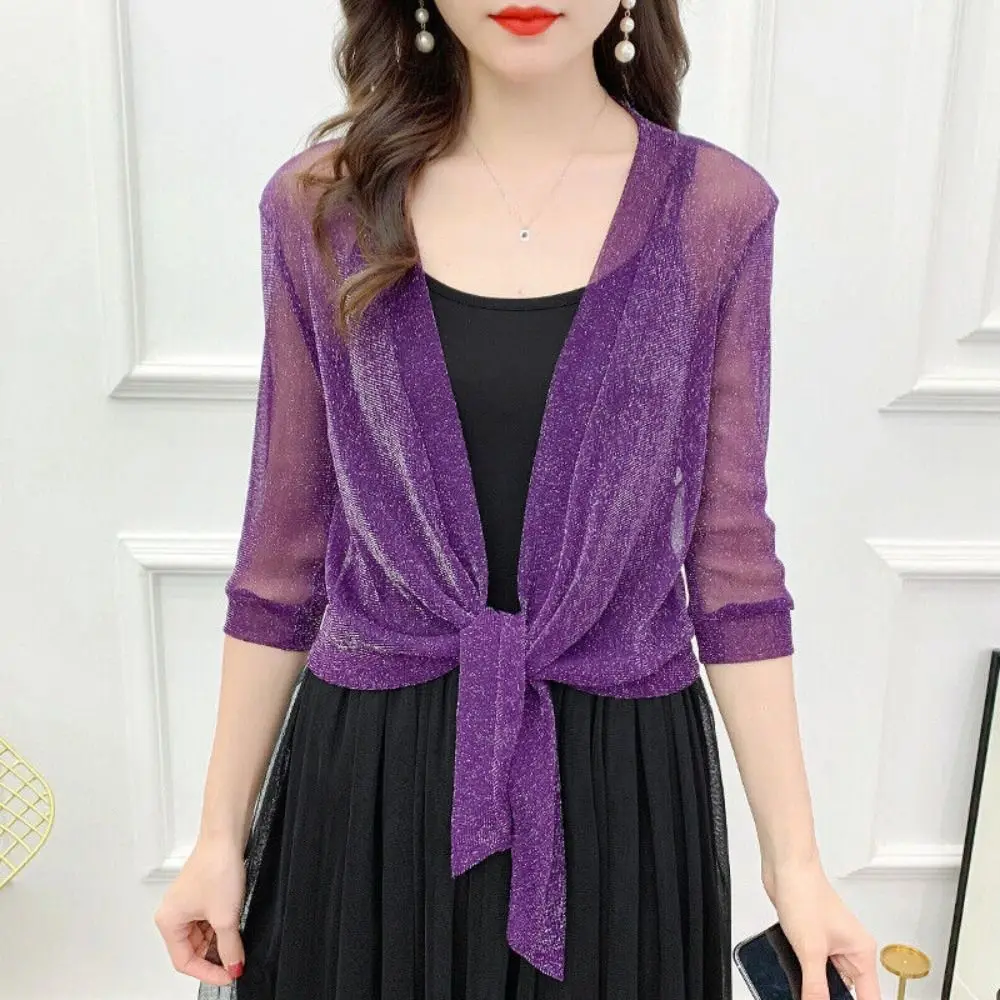 

High Quality Polyester Women's Cardigan One Size Tulle Sun Protection Clothing Mesh Shawl Summer