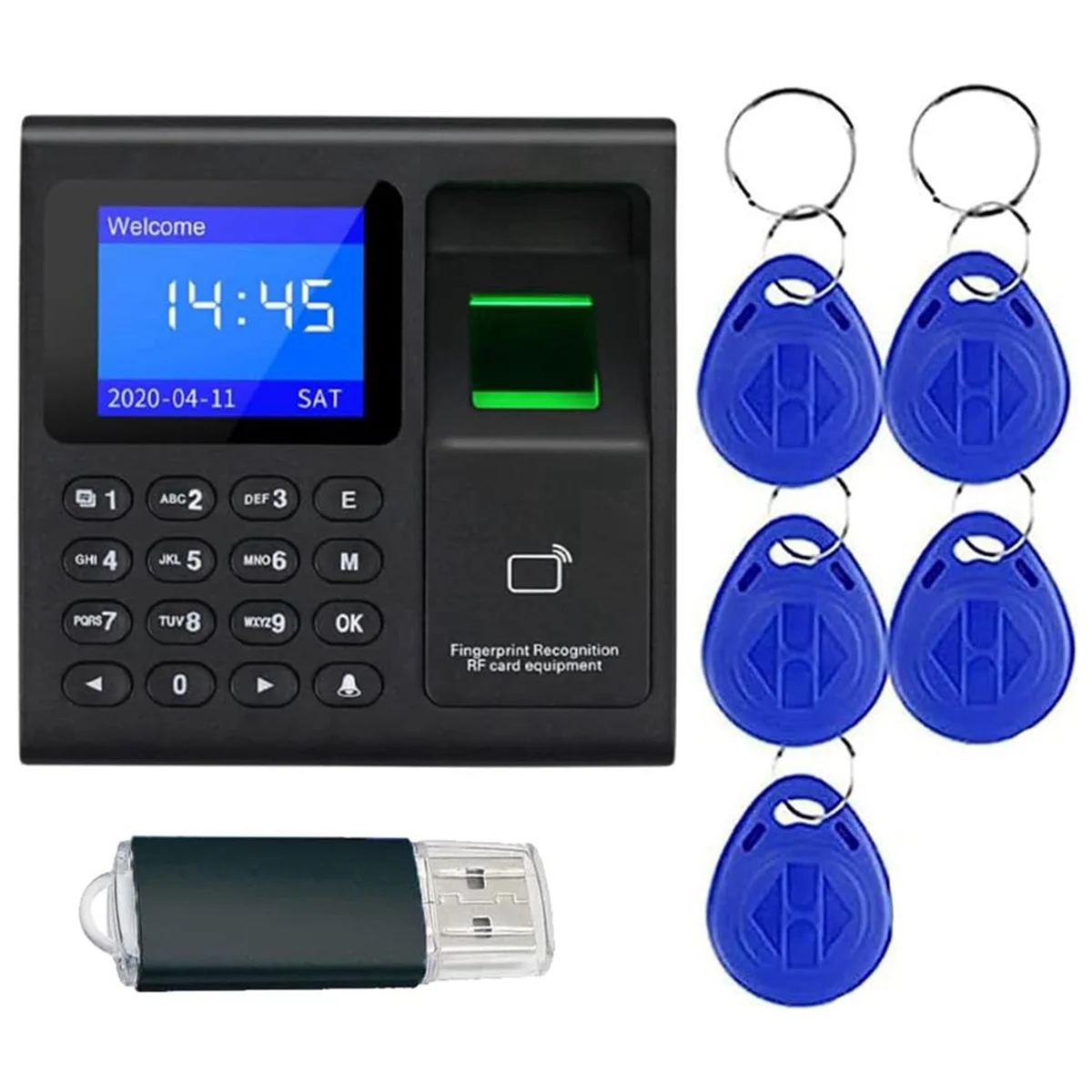 

Time Attendance Machine Fingerprint Password Time Clock for Employee with Finger Scan, RFID and PIN Punching in One