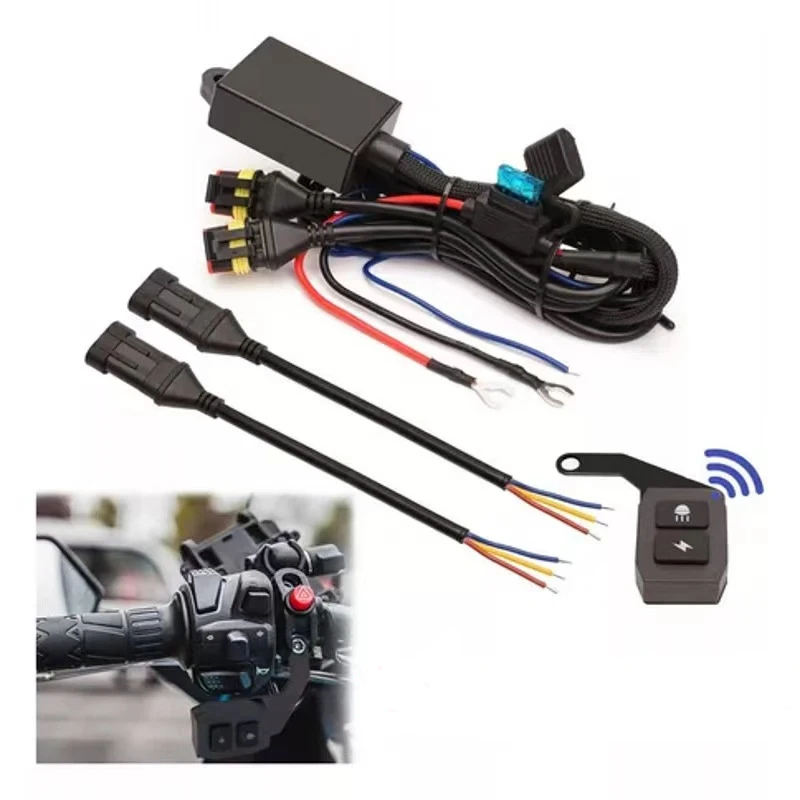 1set Motorcycles LED Spotlight Switch Fog Light Wiring Harness Relay Wire with Flash Wireless Controller Switch Universal