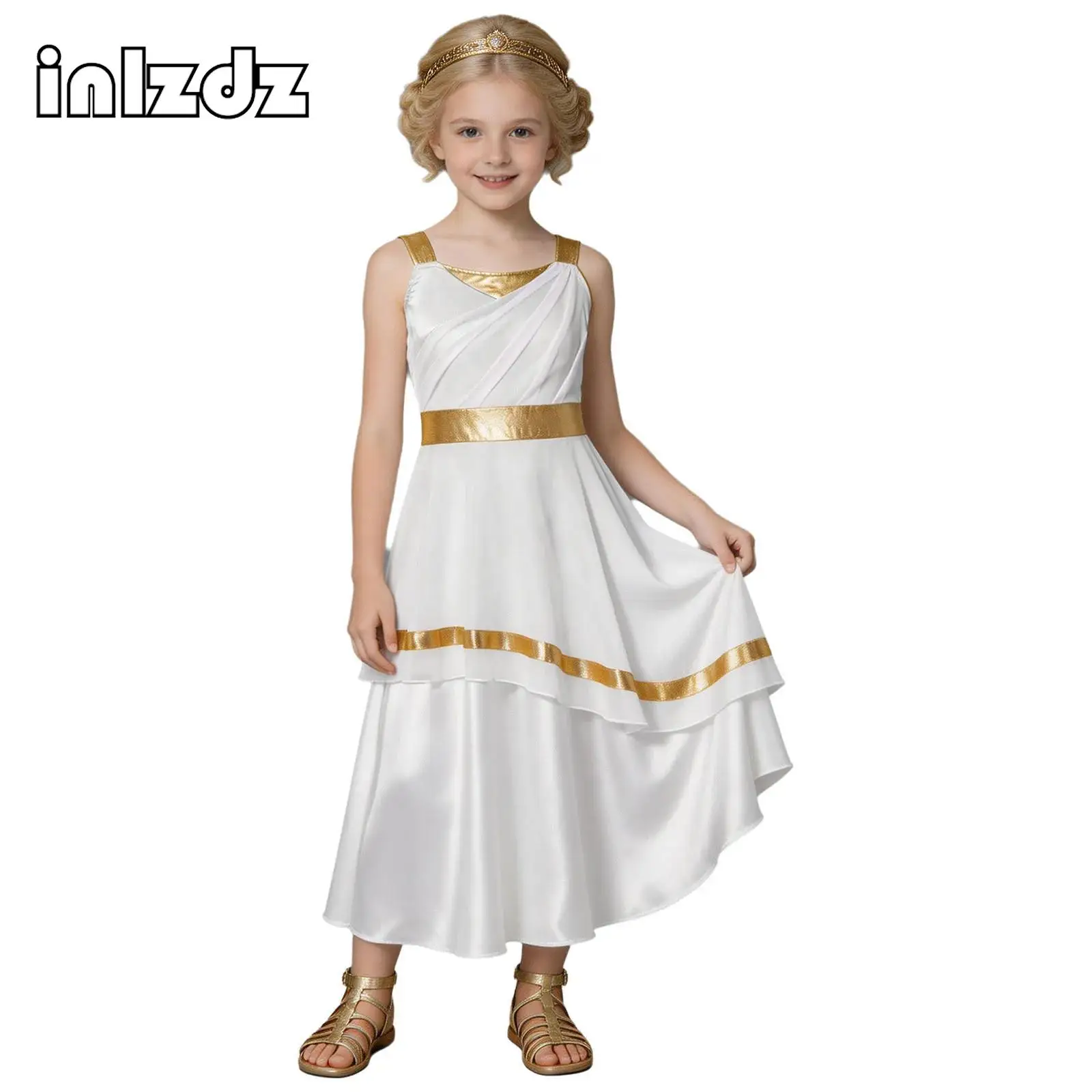 Kids Girls Praise Liturgical Church Worship Dance Tunic Dress Sleeveless Choir Robe Lyrical Dancewear Greek Roman Athena Clothes