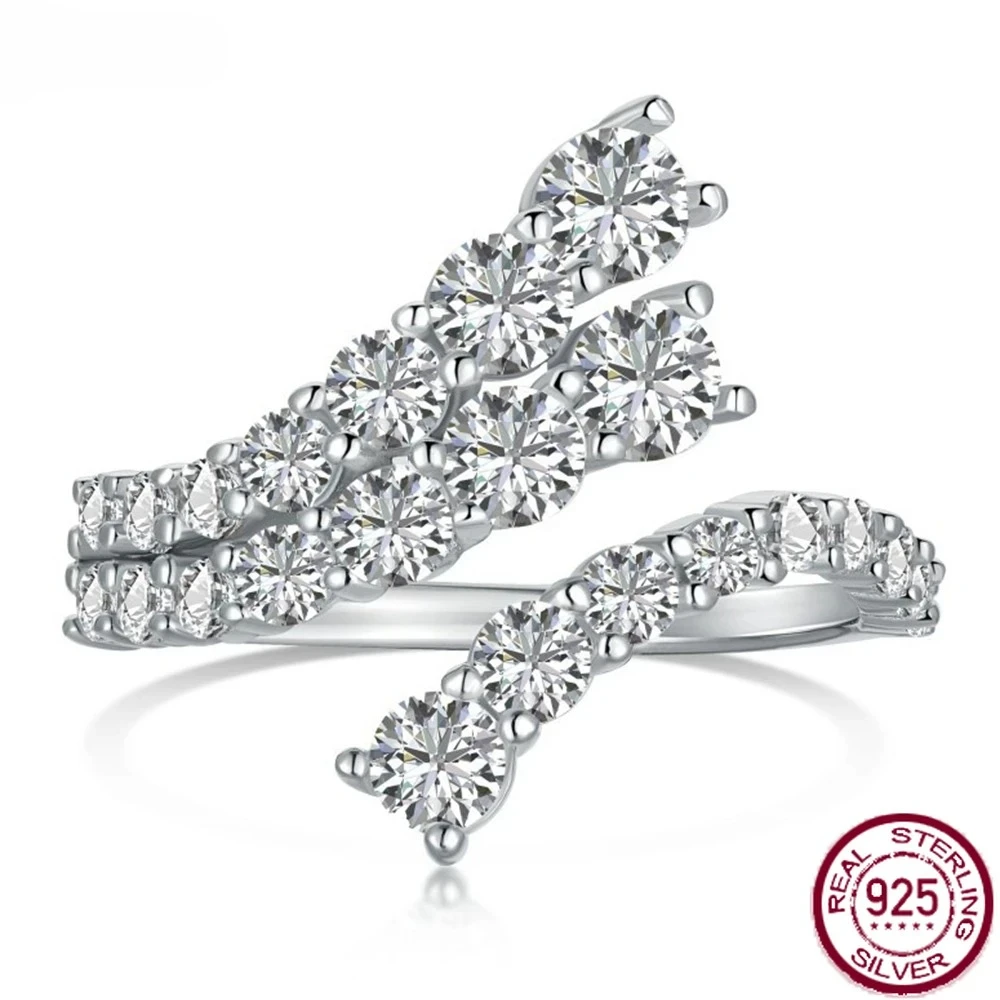 Yaranyan Luxury 925 Sterling Silver Round 4MM High Carbon Diamond Gemstone Open Ring Wedding Engagement Fine Jewelry Wholesale